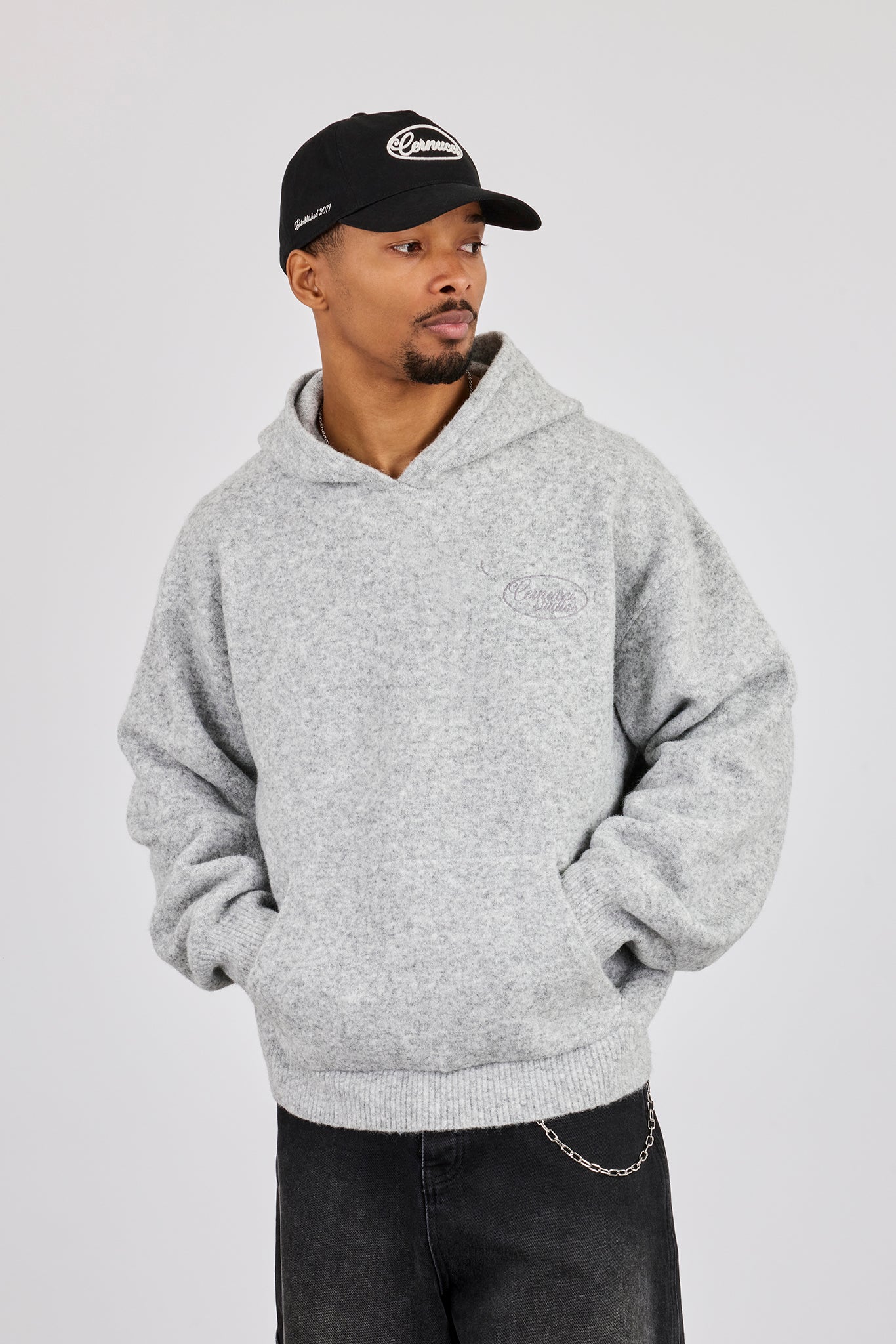 Textured Knitted Hoodie - Grey | Mens Knitwear | Shop Knitwear