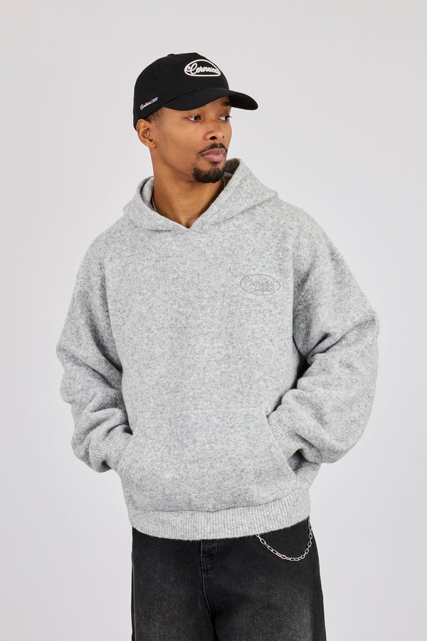 Textured Knitted Hoodie - Grey
