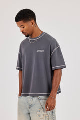 Boxy Contrast Stitch Surf Cabana T-Shirt - Dark Grey