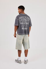 Boxy Contrast Stitch Surf Cabana T-Shirt - Dark Grey
