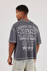 Boxy Contrast Stitch Surf Cabana T-Shirt - Dark Grey