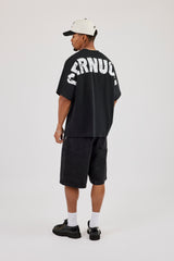 Oversized Cernucci Distressed Graphic T-Shirt - Black