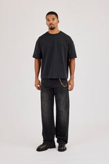 Mens Relaxed Jean & 10mm Cernucci Motif Jean Chain - Washed Black