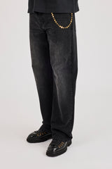 Mens Relaxed Jean & 10mm Cernucci Motif Jean Chain - Washed Black