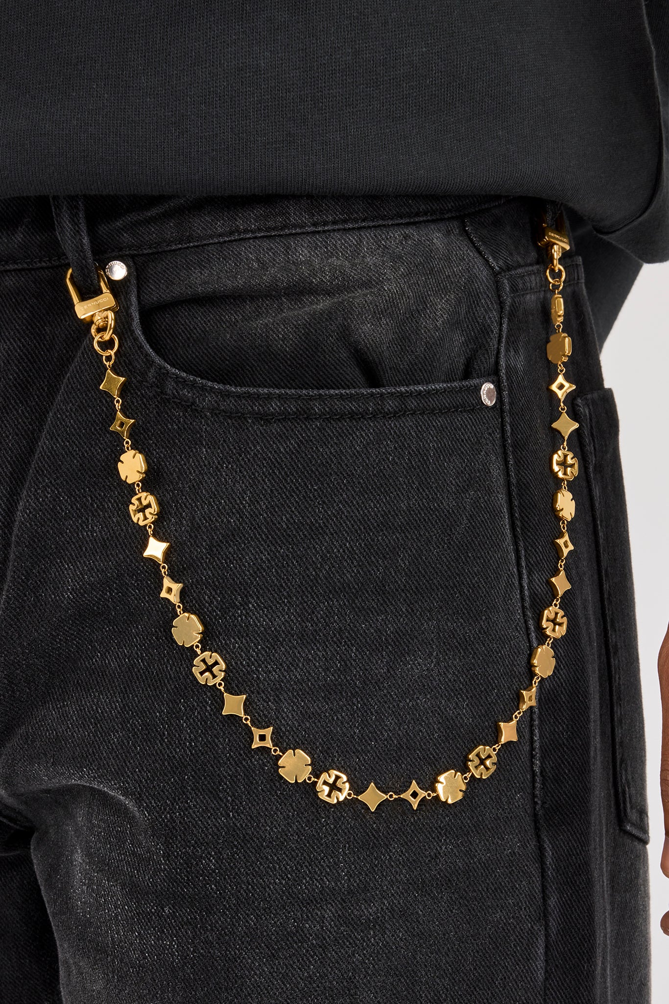 Mens Relaxed Jean & 10mm Cernucci Motif Jean Chain - Washed Black