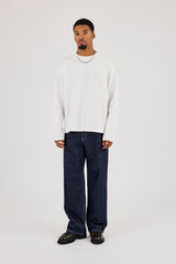 Long Sleeve Seam Detail Slub T-Shirt - White