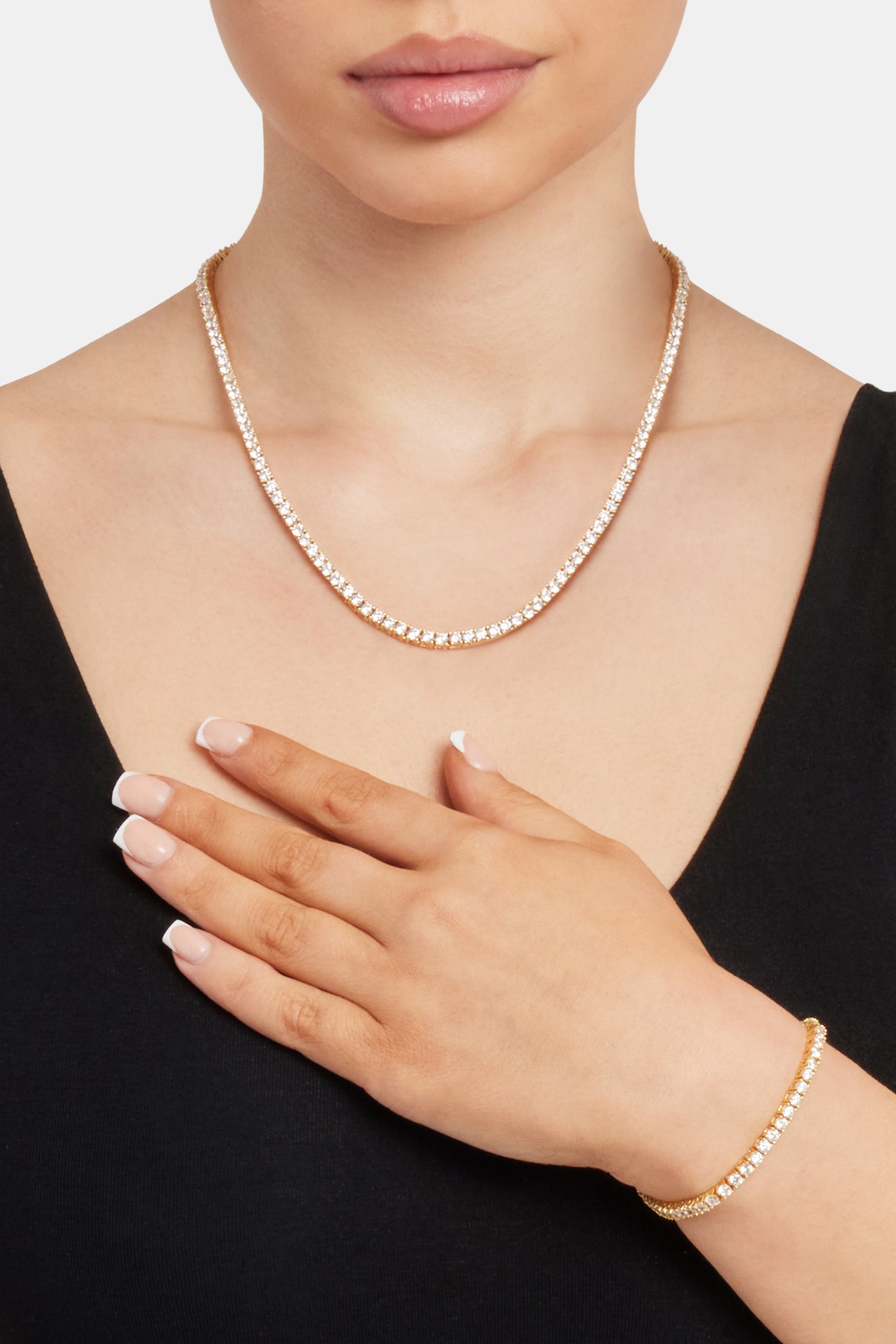 3 mm Tenniskette und Armband für Damen – Gold