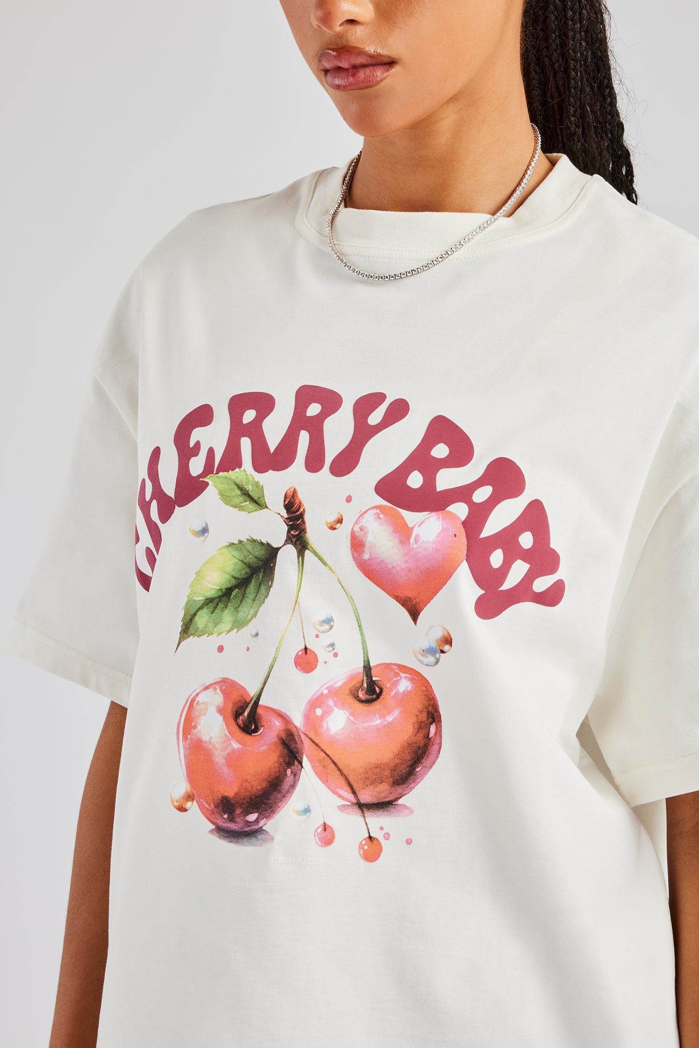 Oversized Cherry Graphic T-Shirt - Off White | Womens Tees & Vests