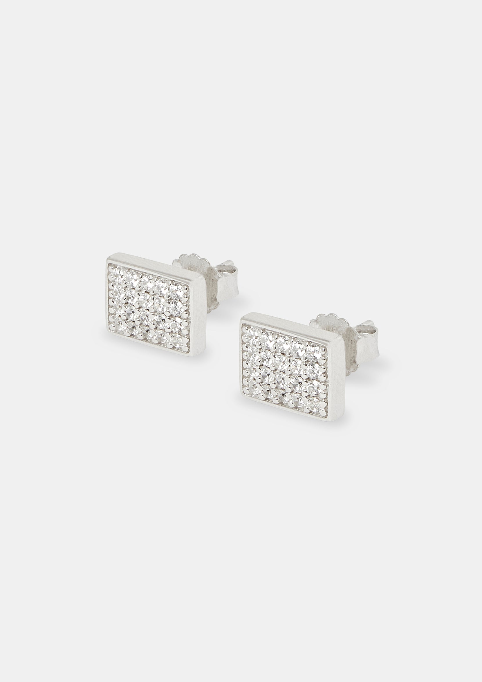 Iced Pave Rectangular Stud Earrings - 10mm