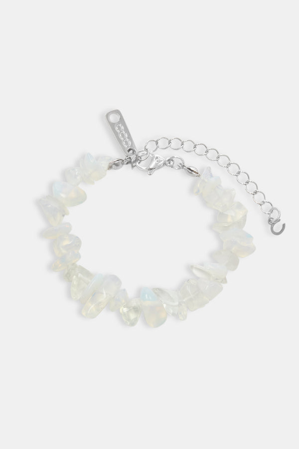 Opal shard bead bracelet in white with white background
