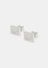 Iced Pave Rectangular Stud Earrings - 10mm