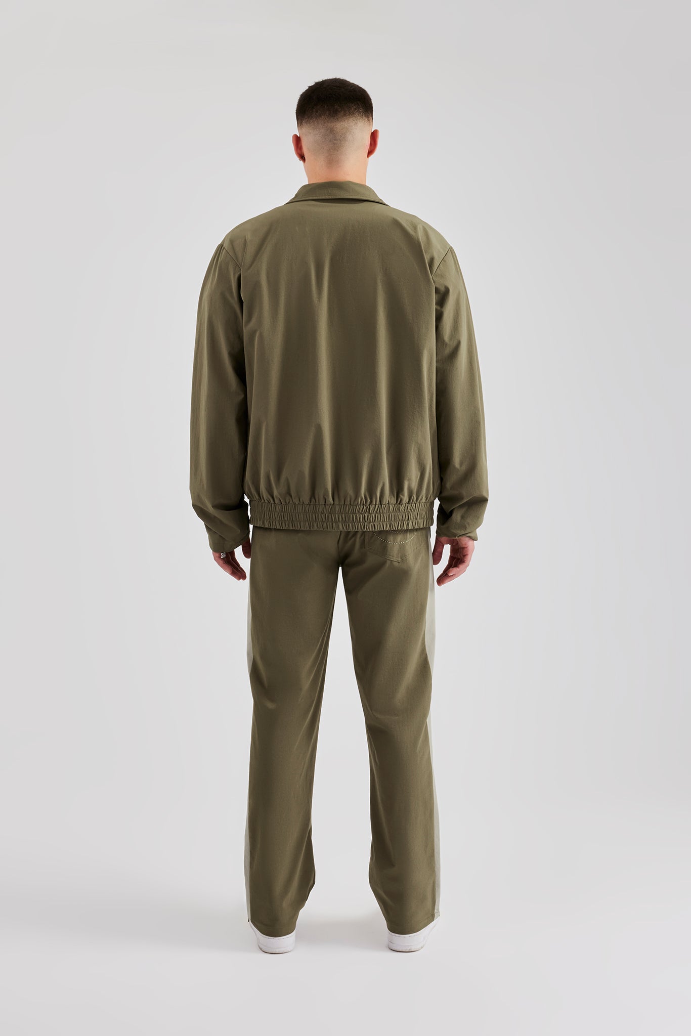 Nylon Panel Funnel Neck Track Jacket & Jogger - Khaki | Mens Sets