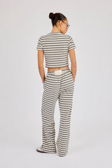 Kurzarm-Top und Hose mit weichem Griff und Doppelstreifen – Blau