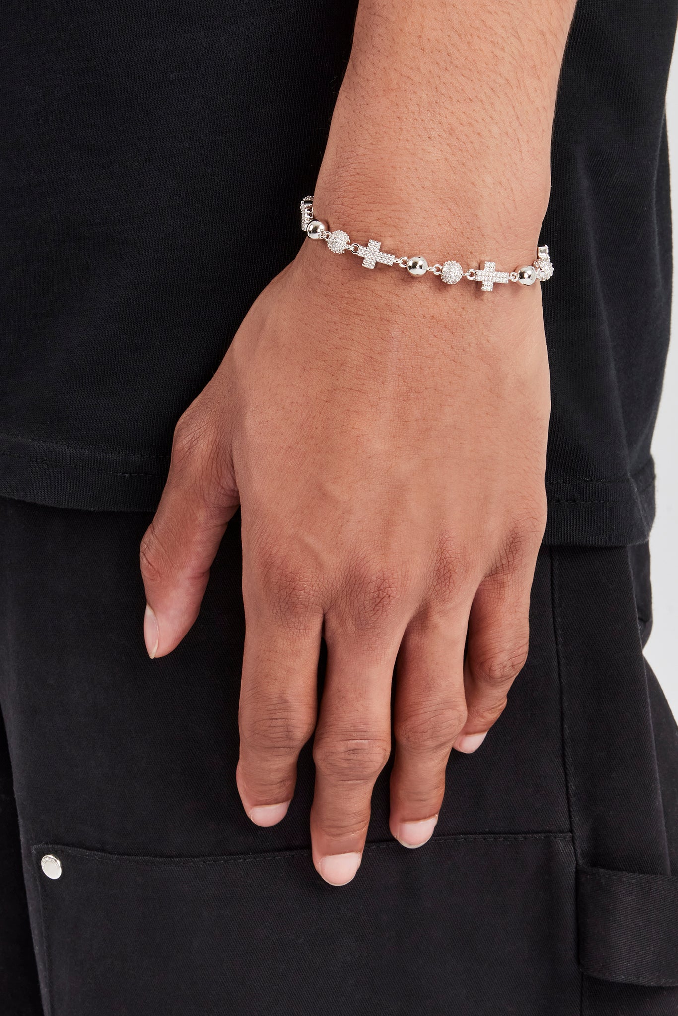 Iced Bead & Cross Bracelet - 6mm