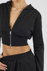 Glitter Fitted Cropped Hoodie - Black