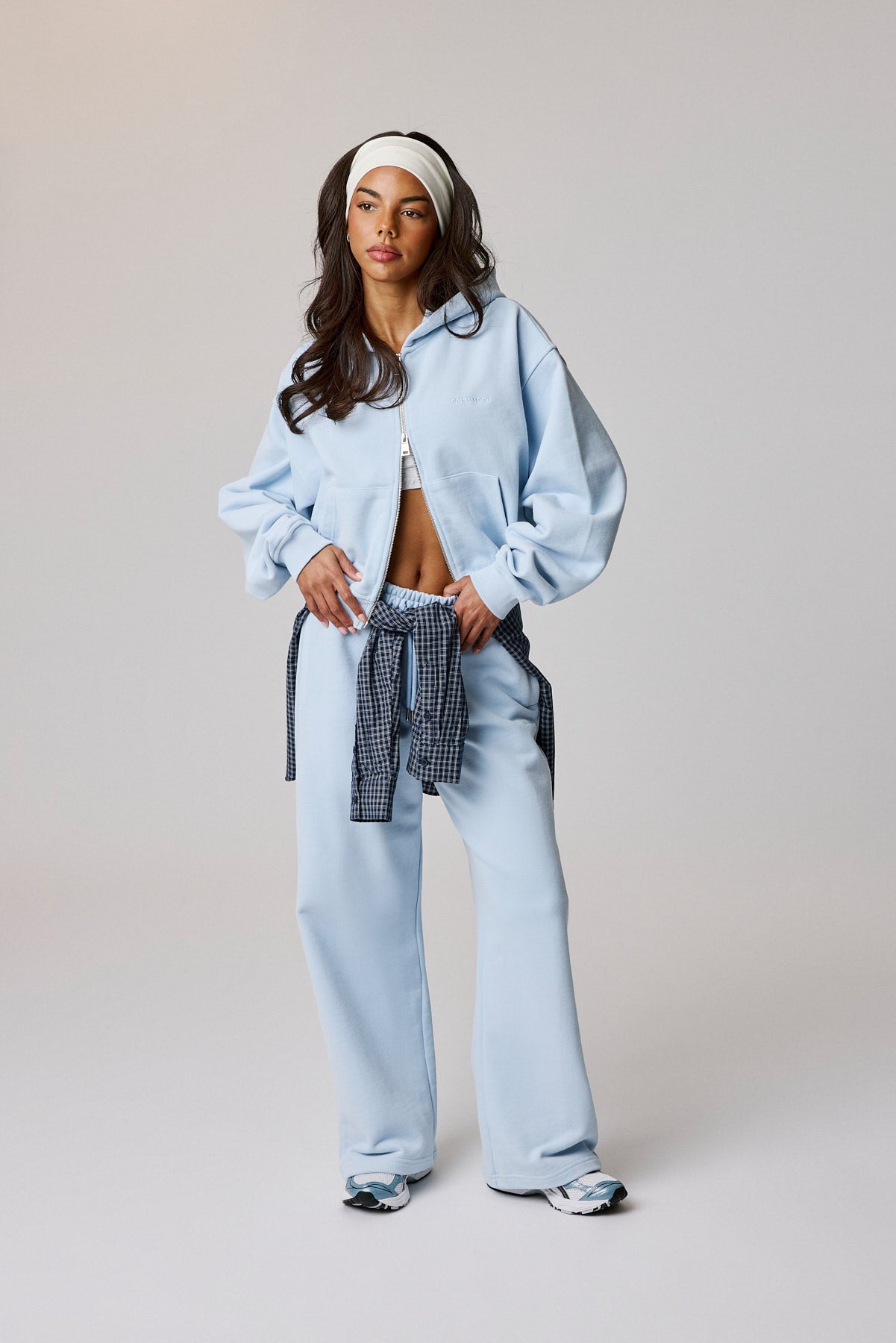 Cernucci Cropped Zip Through Hoodie & Wide Leg Jogger - Powder Blue