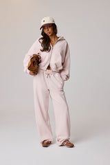 Cernucci Cropped Zip Through Hoodie & Wide Leg Jogger - Dusty Pink