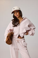 Cernucci Cropped Zip Through Hoodie - Dusty Pink