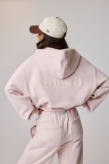 Cernucci Cropped Zip Through Hoodie - Dusty Pink