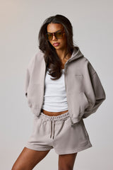 Cernucci Cropped Zip Through Hoodie & Embroidered Short - Stone