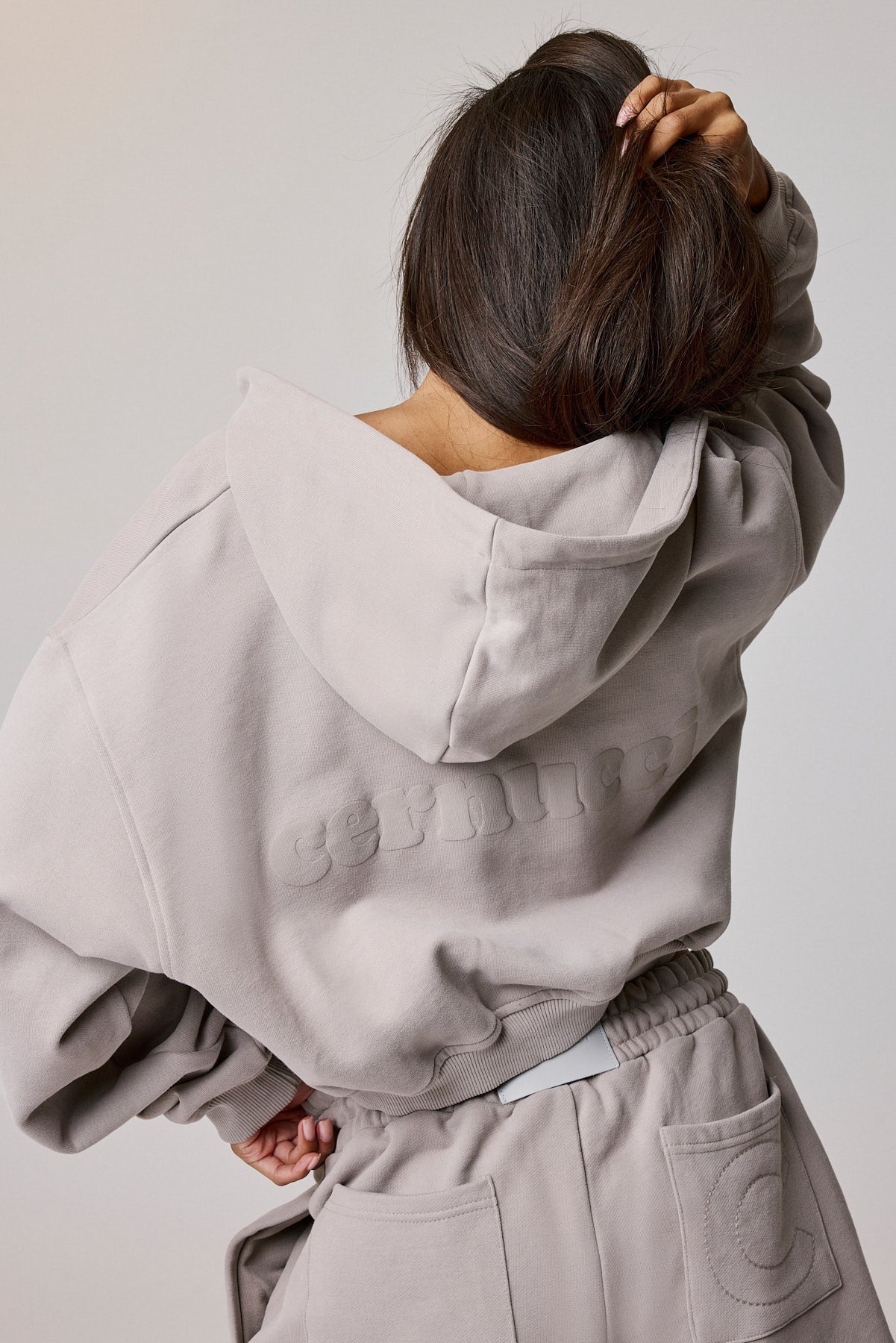 Cernucci Cropped Zip Through Hoodie & Embroidered Short - Stone