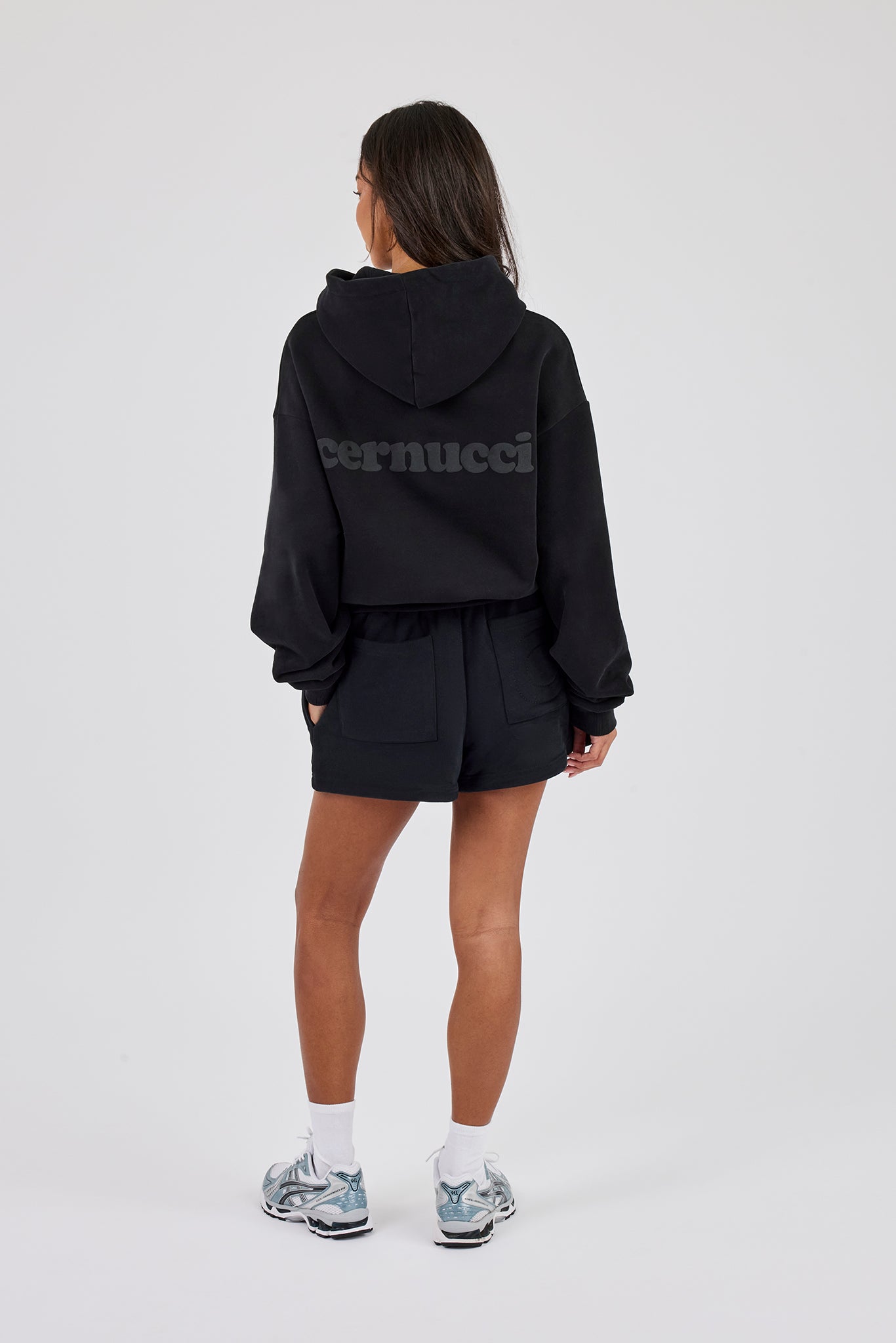 Cernucci Bubble Boxy Hoodie & Embroidered Short - Black