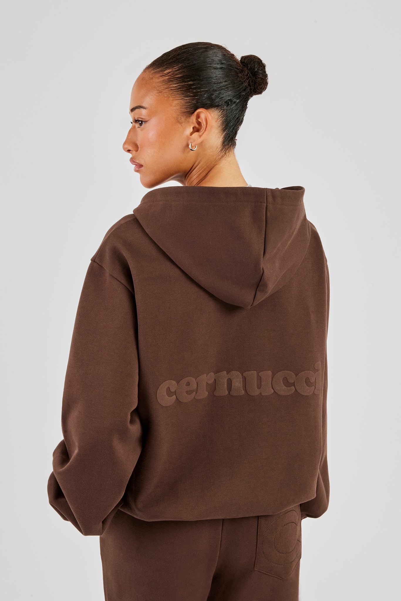 Cernucci Oversized Zip Through Hoodie - Chocolate