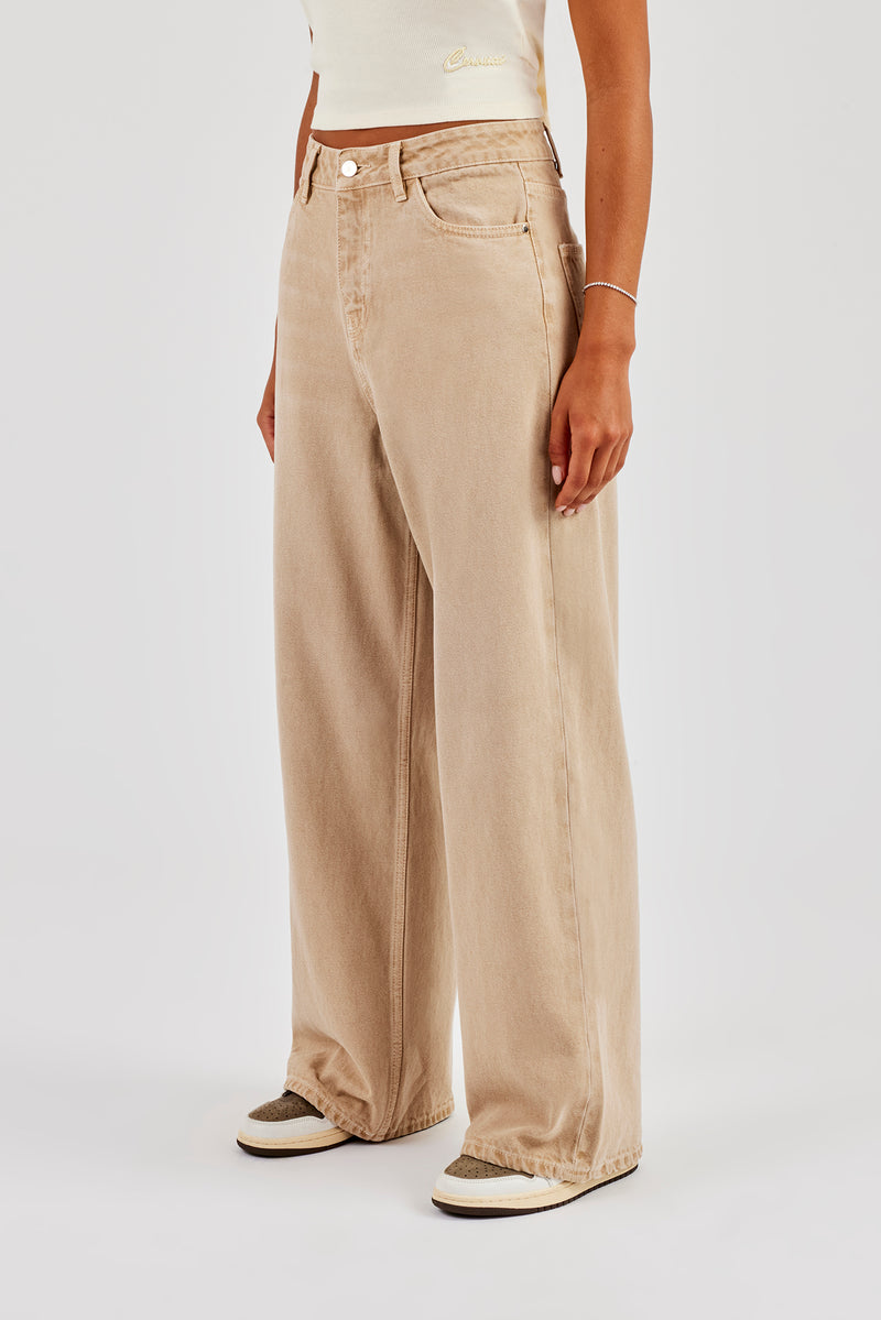 Baggy Fit Overdye Jeans - Verwaschener Stein