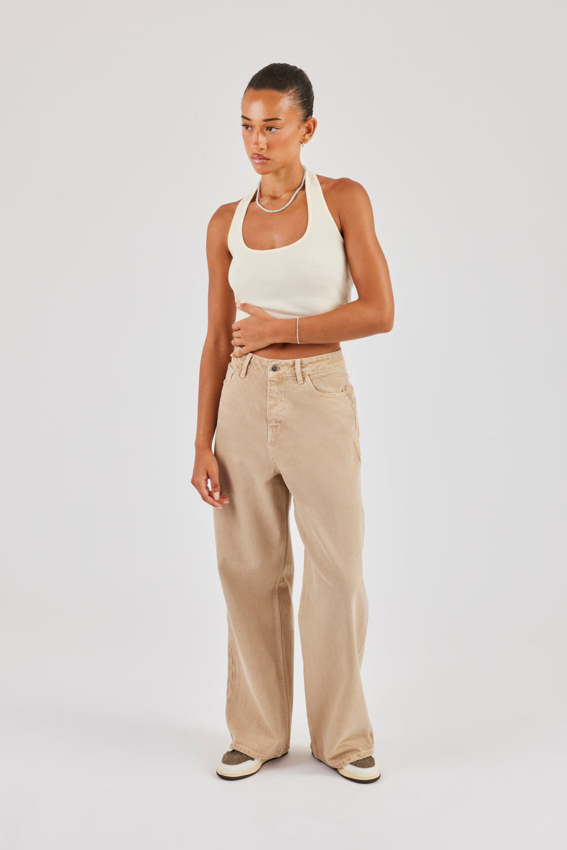 Baggy Fit Overdye Jeans - Verwaschener Stein