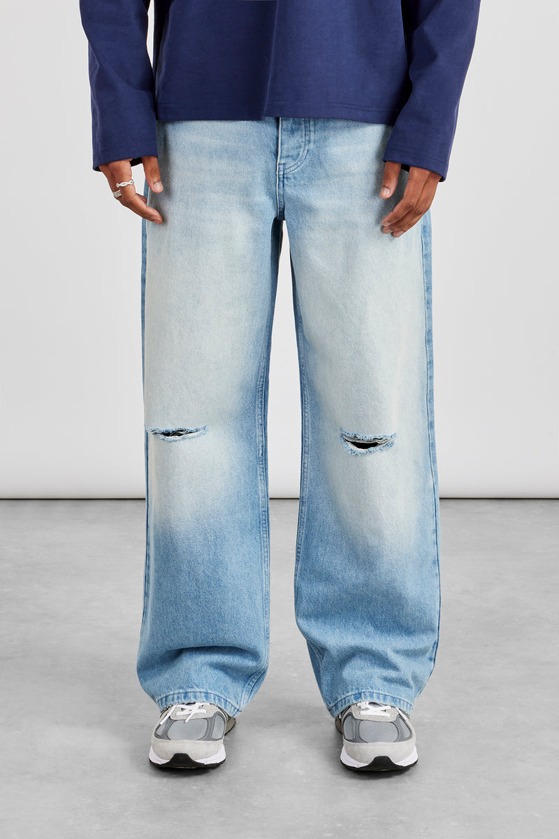 Baggy Ripped Knee Jean - Light Blue