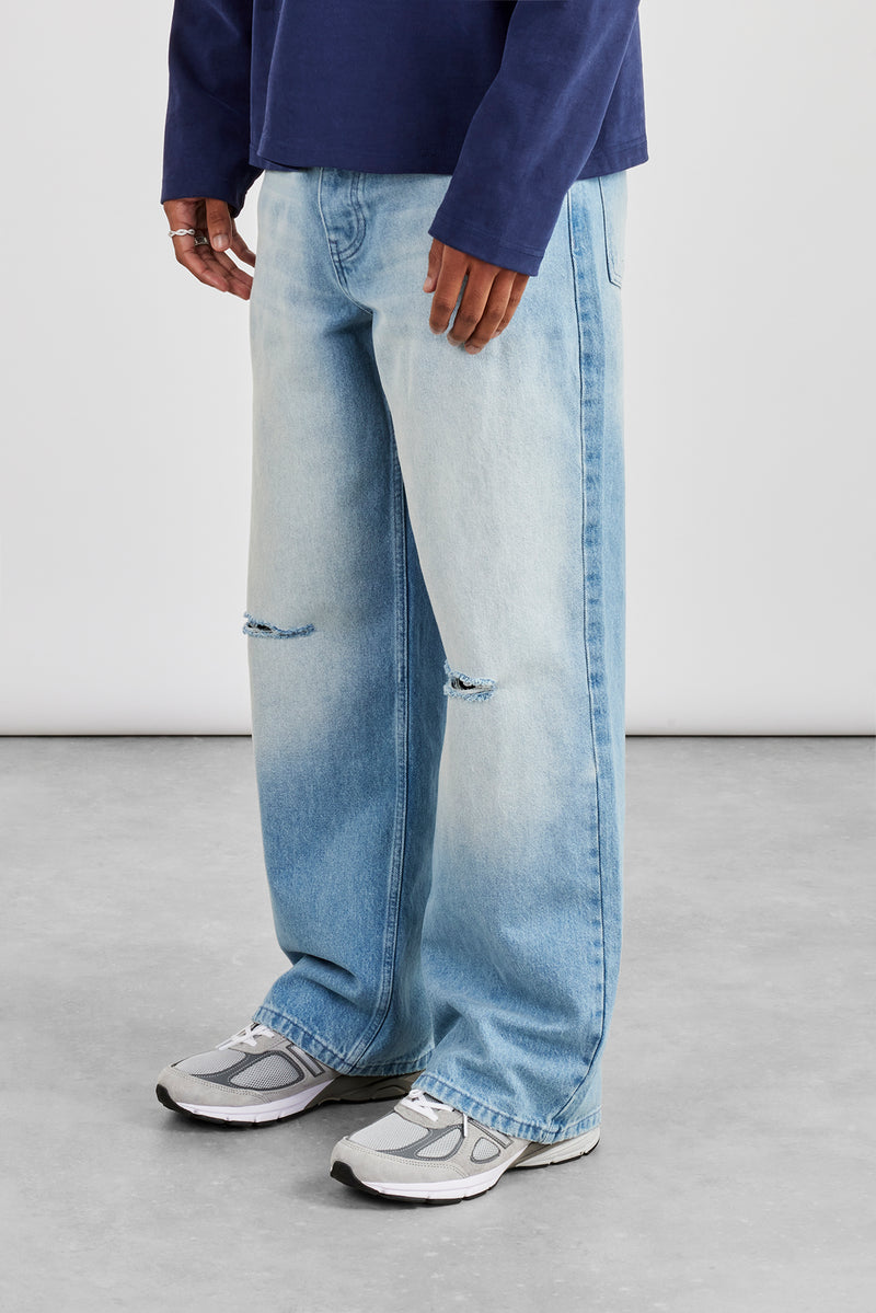 Baggy Ripped Knee Jean - Light Blue