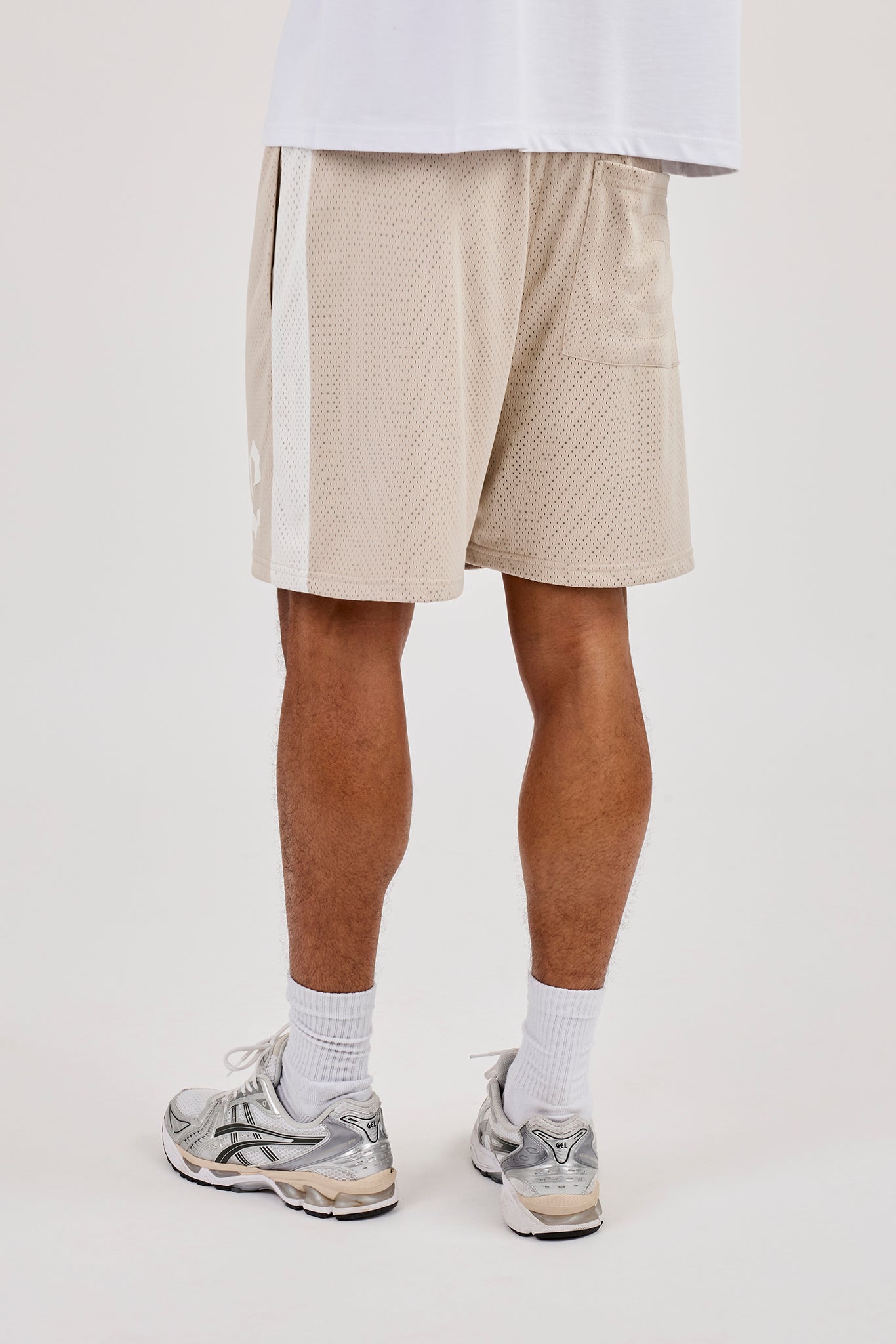 Relaxed Mesh Panelled Shorts - Stone