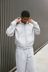 Scuba Zip Through Boxy Hoodie - Grey