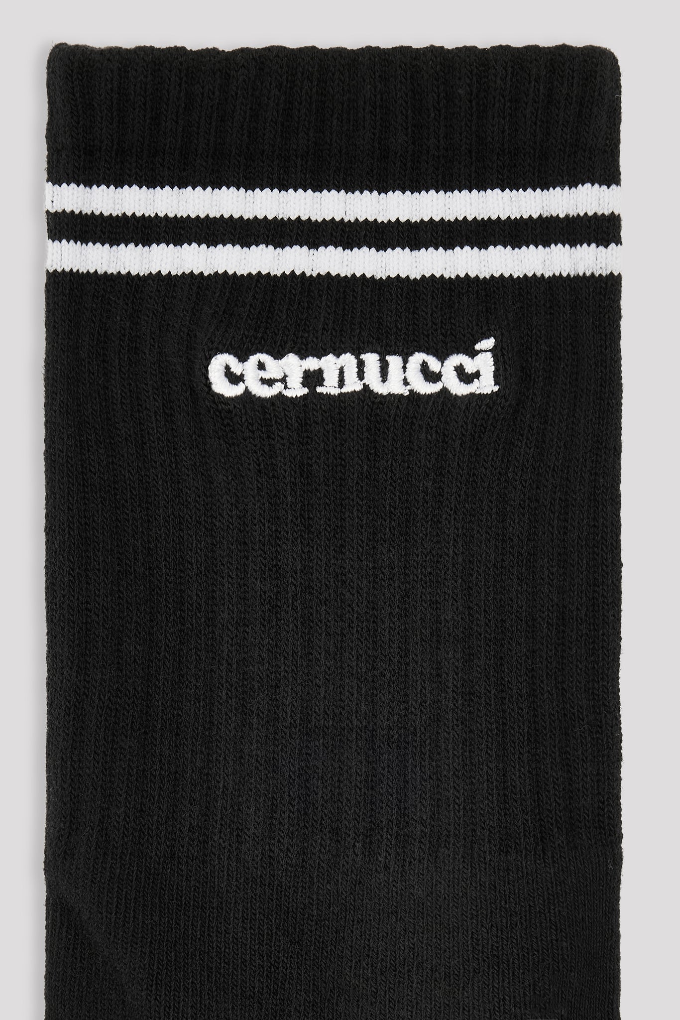 Embroidered Logo Double Stripe Socks - Black