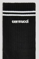 Embroidered Logo Double Stripe Socks - Black