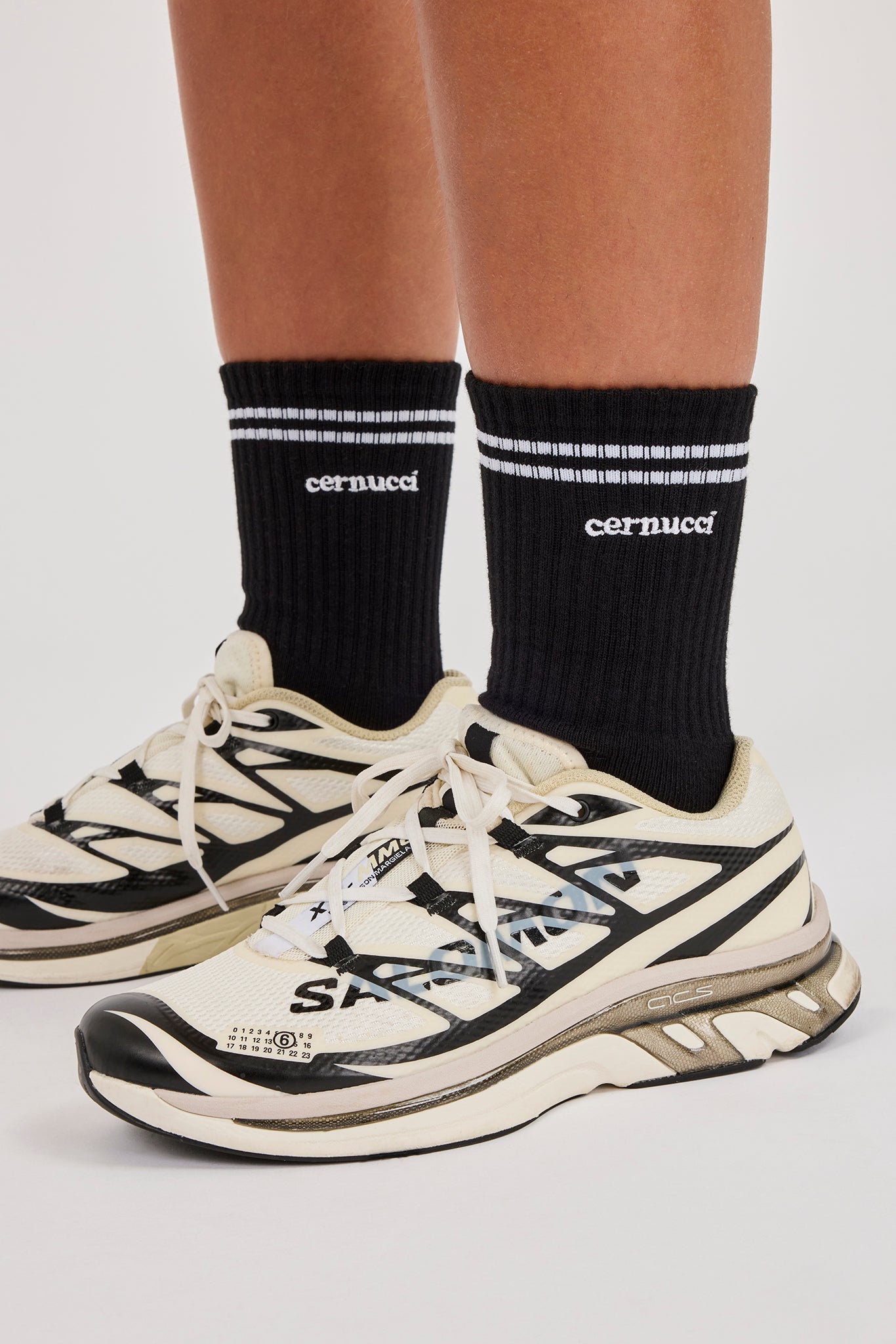 Embroidered Logo Double Stripe Socks - Black