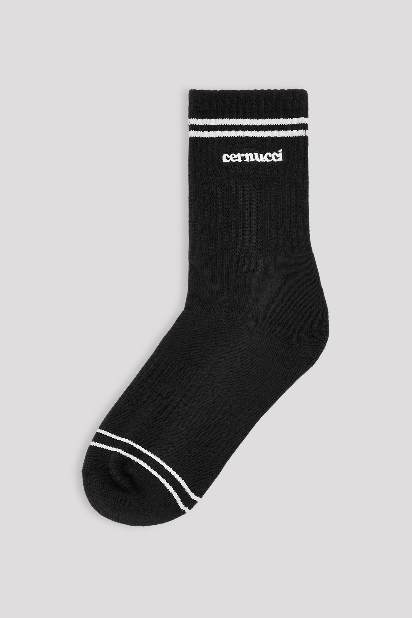 Embroidered Logo Double Stripe Socks - Black