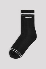 Embroidered Logo Double Stripe Socks - Black