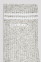 Embroidered Logo Double Stripe Socks - Grey