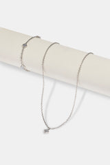 Blue Agate Motif Pendant Necklace & Rolo Bracelet - 8mm - White