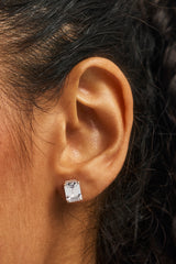 Clear Solitaire Stone Stud Earrings - 8mm - White