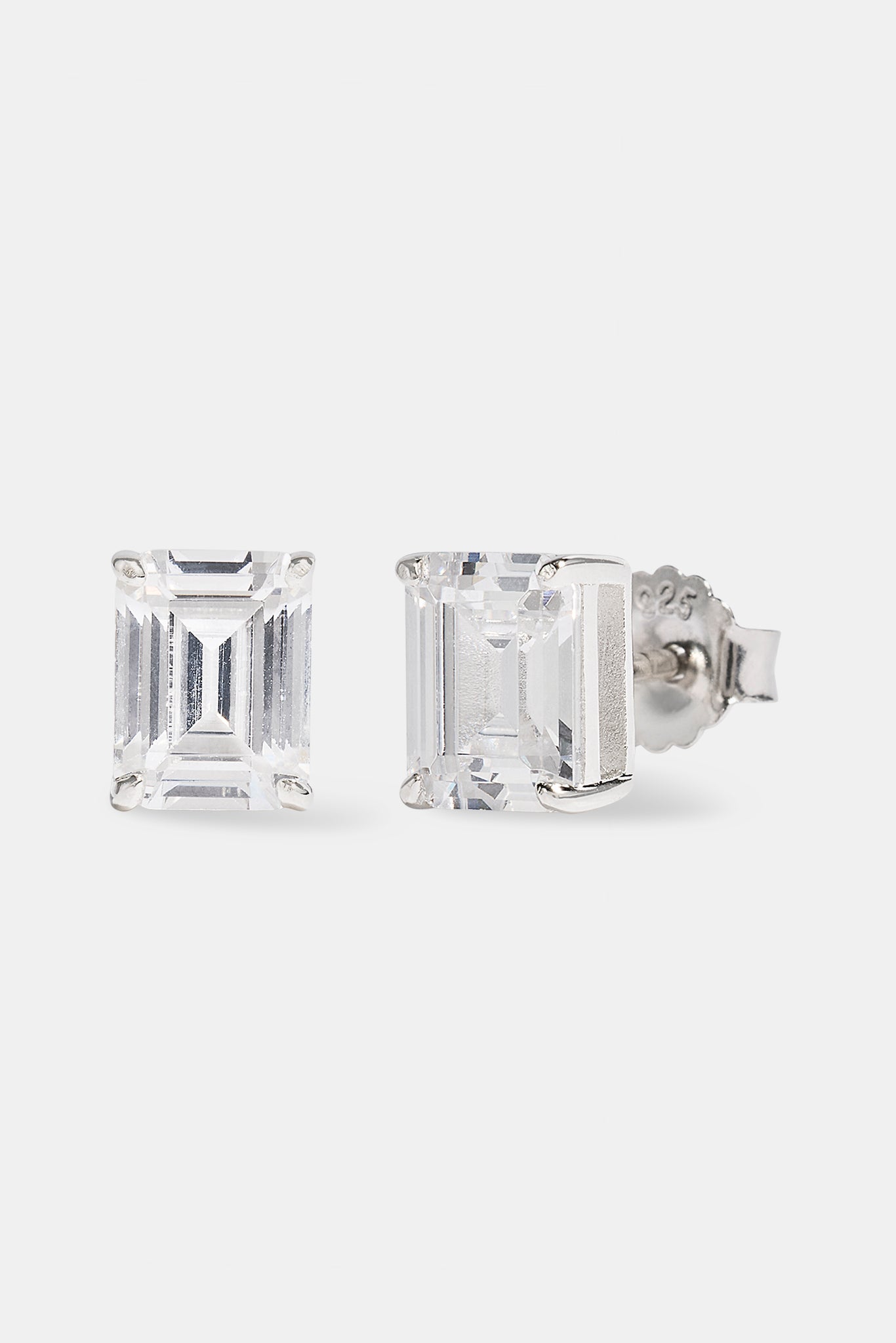 Clear Solitaire Stone Stud Earrings - 8mm - White