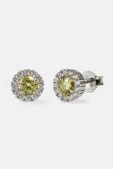 Green CZ Cluster Round Stud Earrings - 8mm - White
