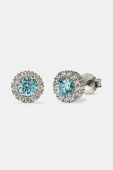 Light Blue CZ Cluster Round Stud Earrings - 8mm