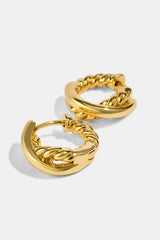 Polished Cross Over Hoop Earrings - 10mm - Gold