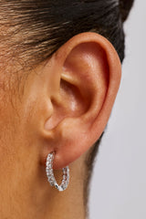 Iced Baguette Hoop Earrings - 20mm - White Gold