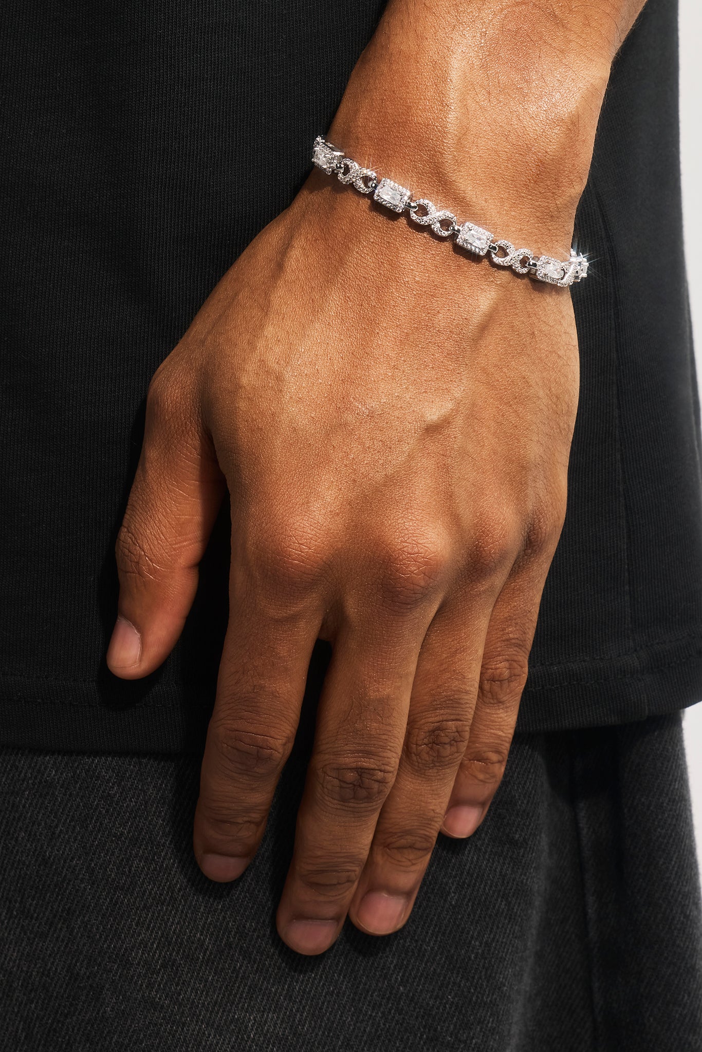 Iced Clear Baguette Stone Infinity Link Bracelet - 6mm