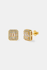 Iced Pave & Baguette Stone Studs - 10mm - Gold