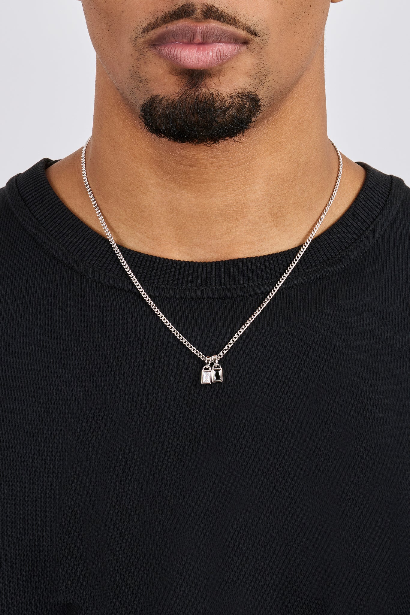 Iced Clear & Black Double Pendant Necklace - 6mm