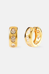 Iced Centre Polished Hoop Earrings - 20mm - Gold